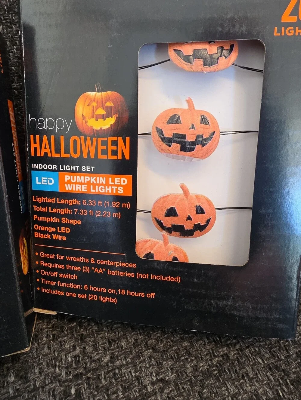 NIB 2 Sets Happy Halloween LED Orange Pumpkin Wire String Lights Jack O' Lantern
